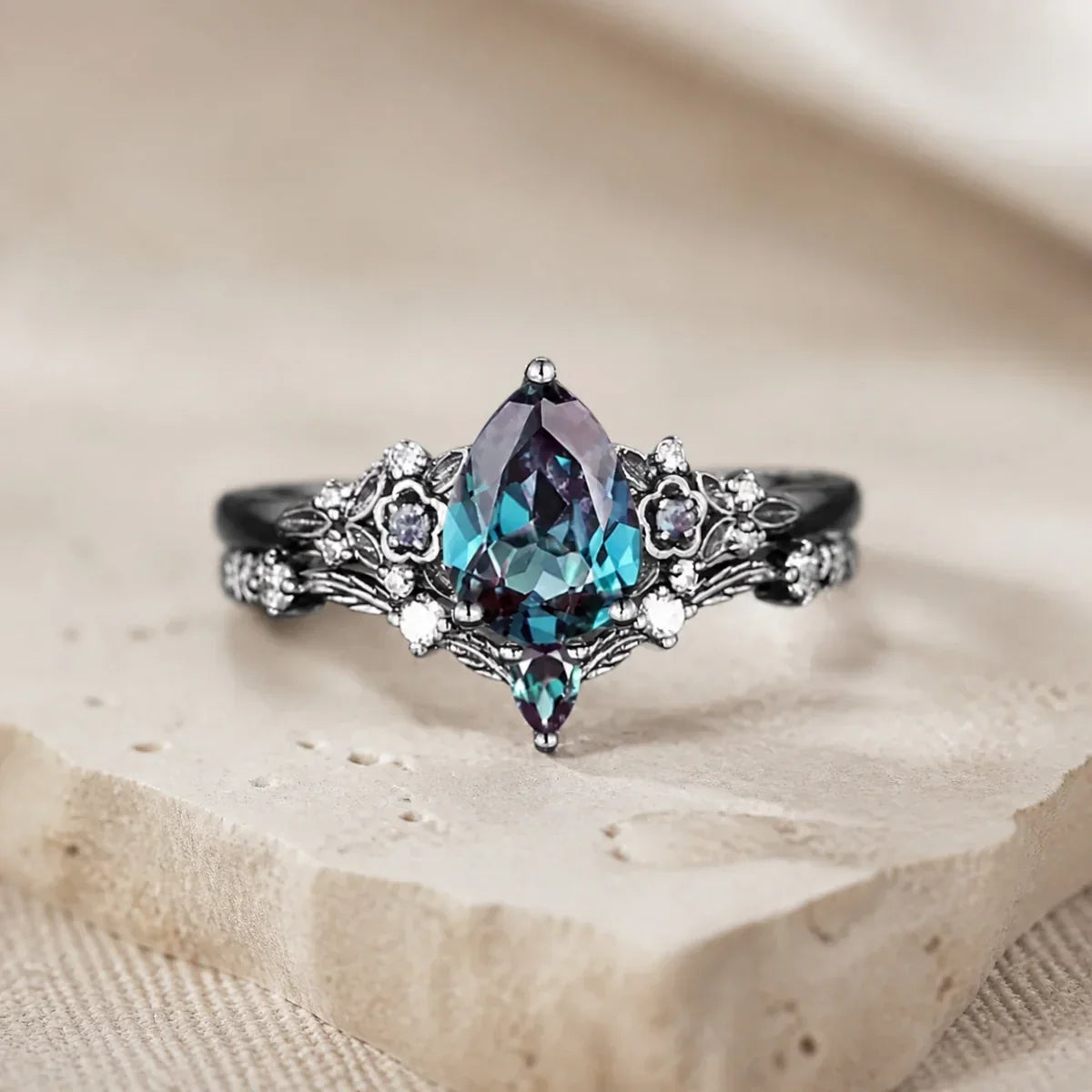 Gun Black Sapphire Zirconia Ring Set