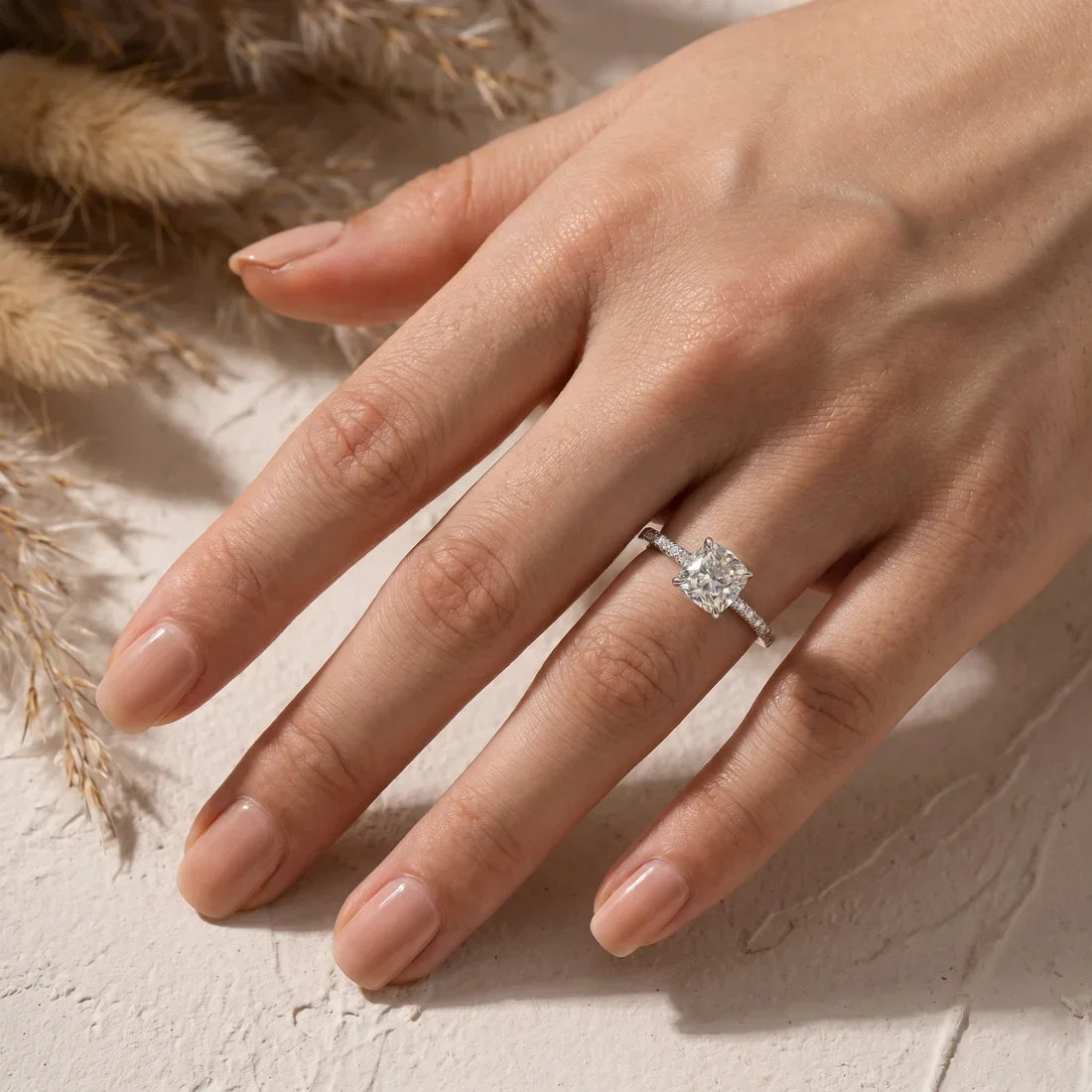 Cushion Cut White Sapphire Women's Engagement Ring