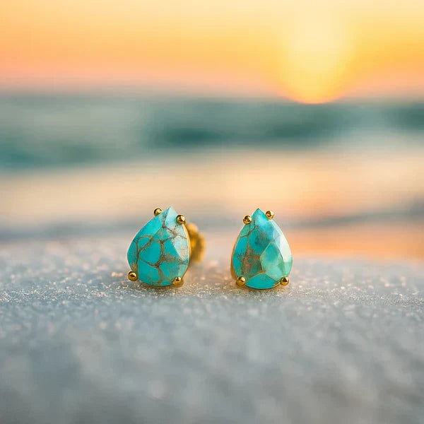 1+1 Offer: Vintage Turquoise Inlaid Stone Gold & Silver Ring + Mediterranean Tears â€“ Turquoise Stone Stud Earrings