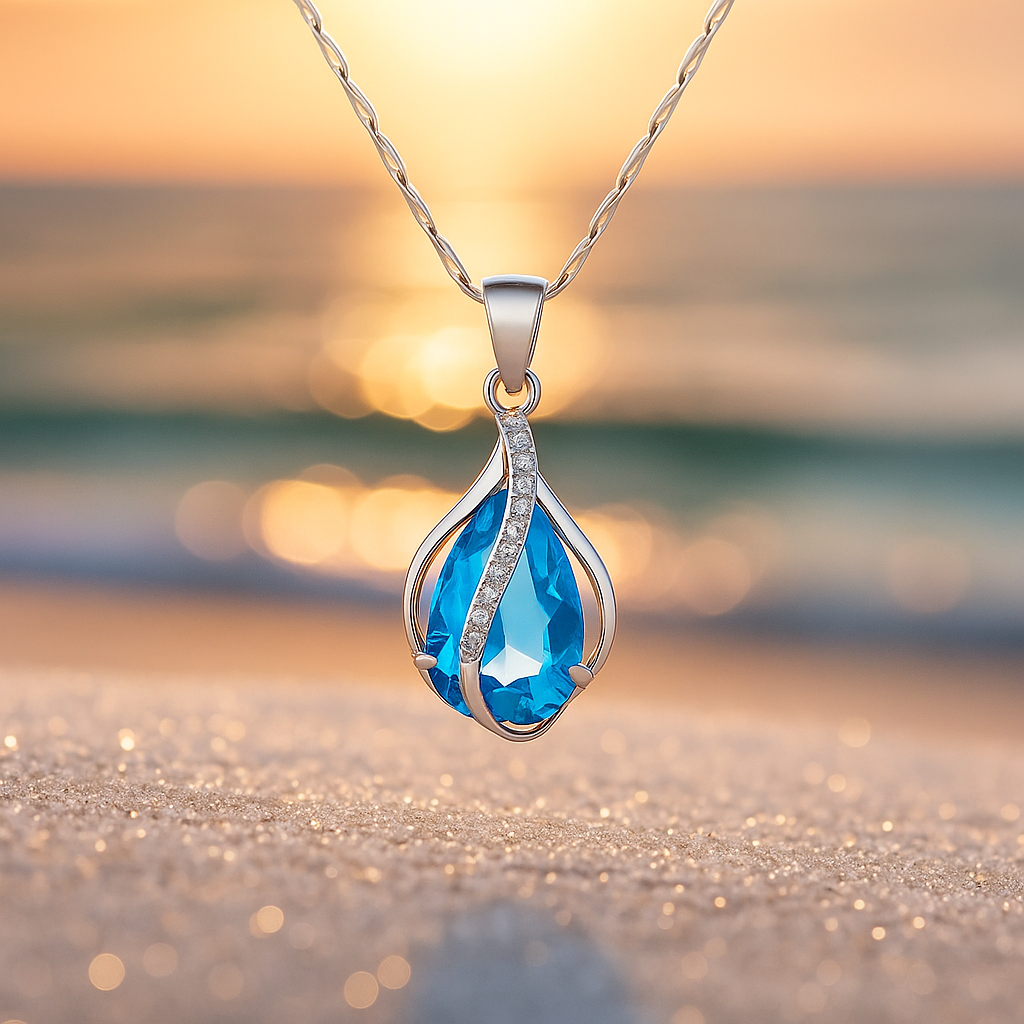Drop of Light â€“ Necklace with blue zircon and silver finish