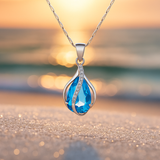 Drop of Light â€“ Necklace with blue zircon and silver finish