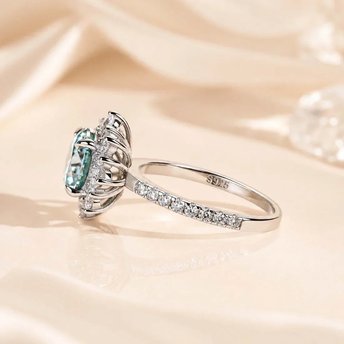 Snowflake Design Cyan Blue Engagement Ring