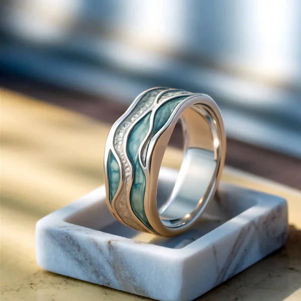 Turquoise Silvered Waves Ring