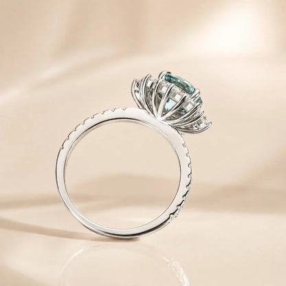 Snowflake Design Cyan Blue Engagement Ring