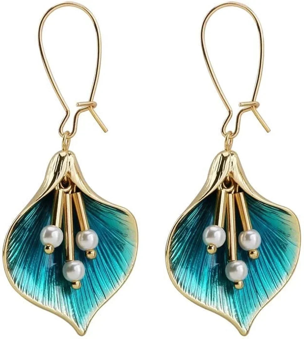 Vintage Blue Lotus Silver Earrings