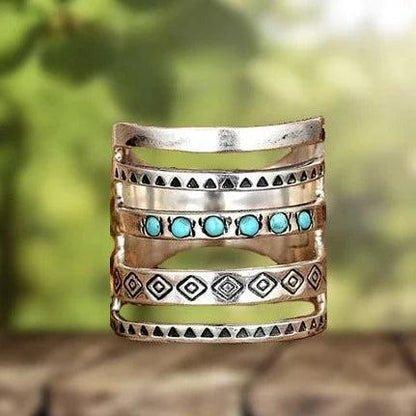 BohÃ¨me Cut-out Ring with Carved Turquoise