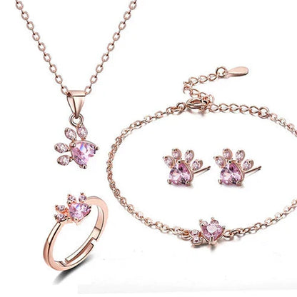 Rose Gold Paw Jewelry Set