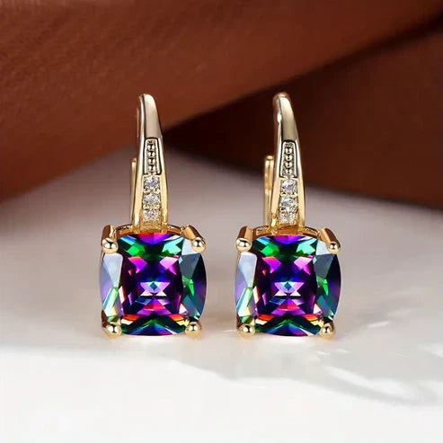 Mystic Sapphire Stone Hoop Earrings