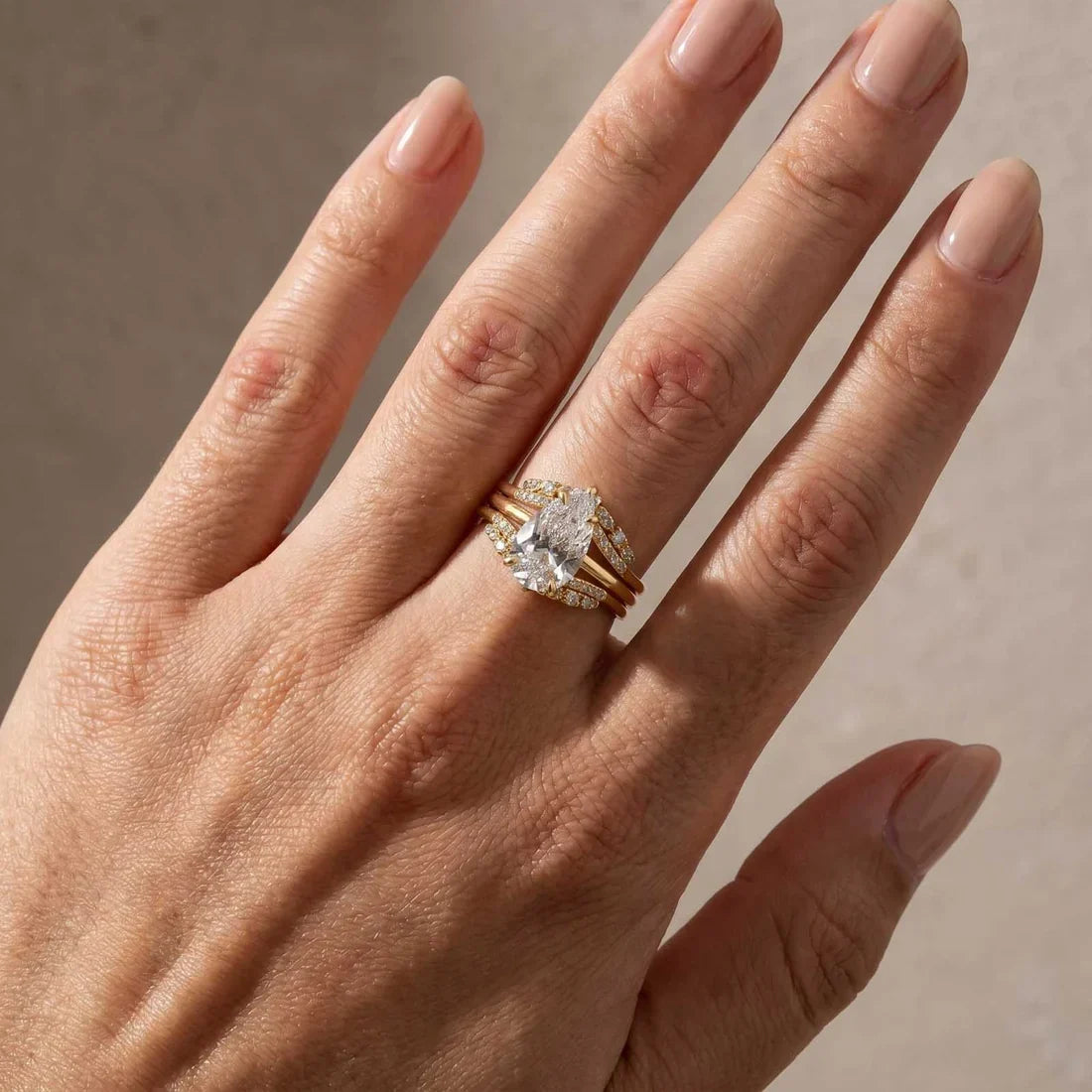 Vintage Pear Cut Wedding Ring Set