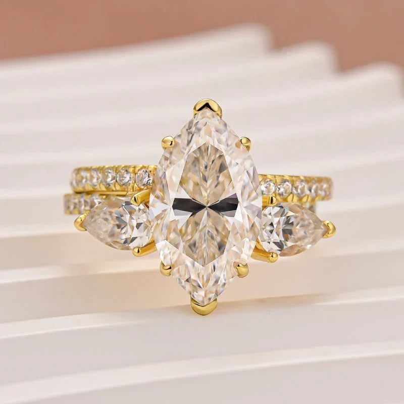 Marquise Cut Insert Wedding Ring Set