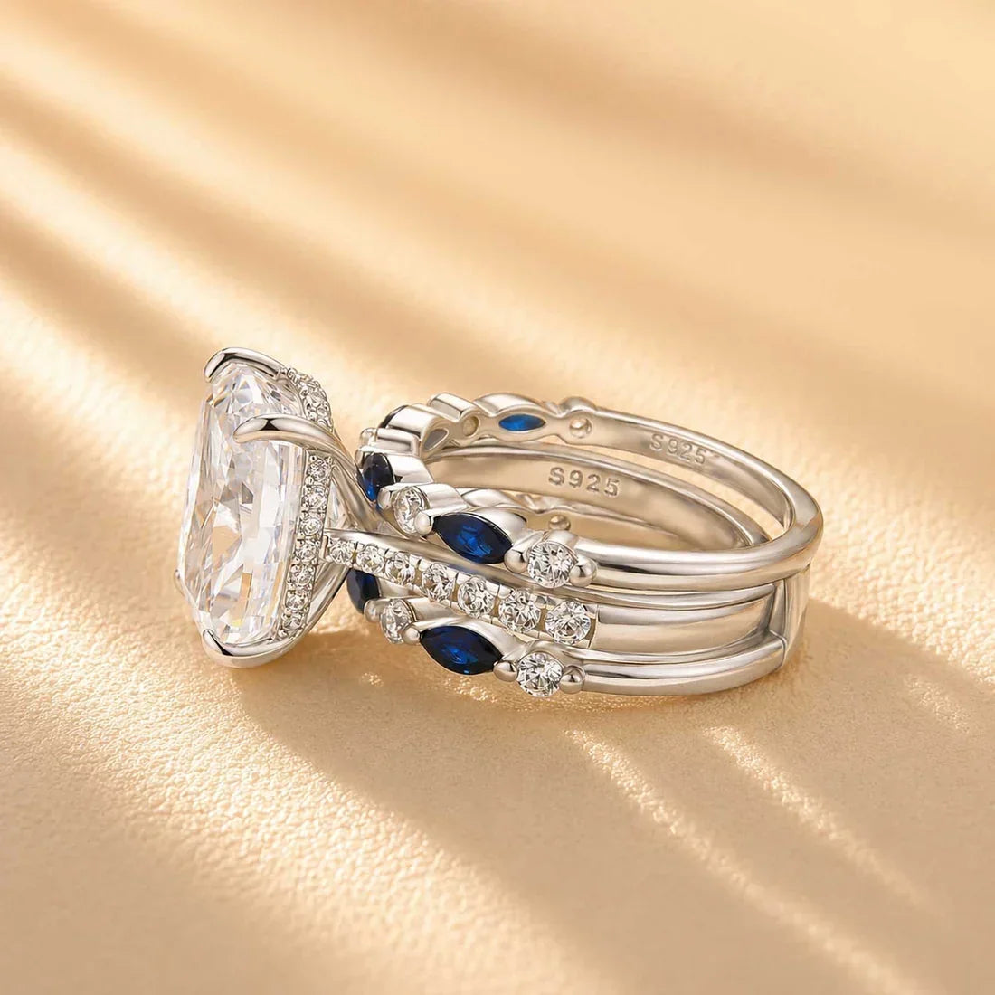 Cushion Cut Insert Wedding Ring Set