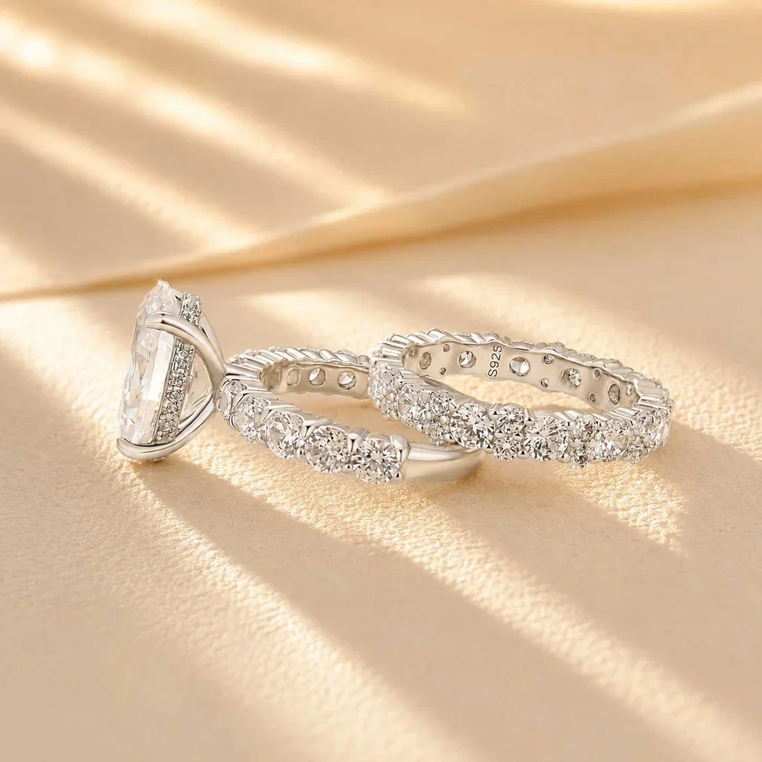Oval Cut Engagement Ring with Stackable Wedding Ring