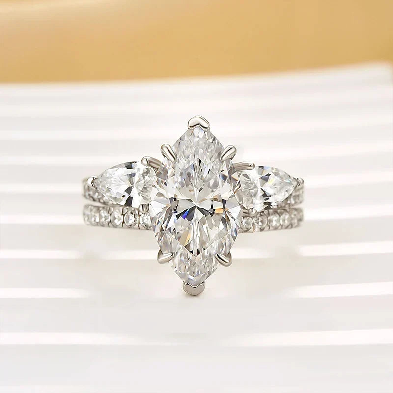 Marquise Cut Insert Wedding Ring Set