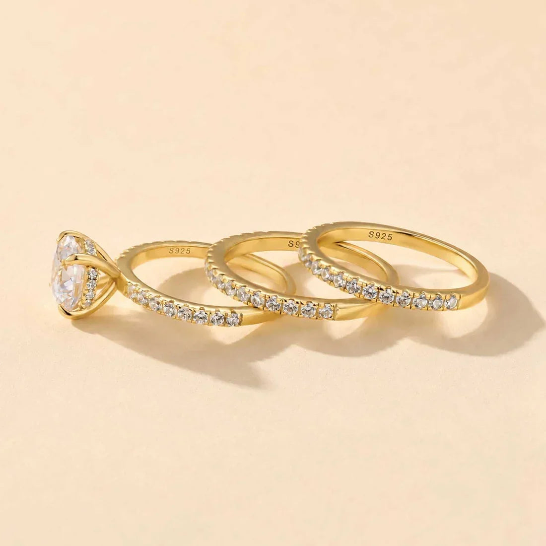3PC Round Cut Wedding Ring Set