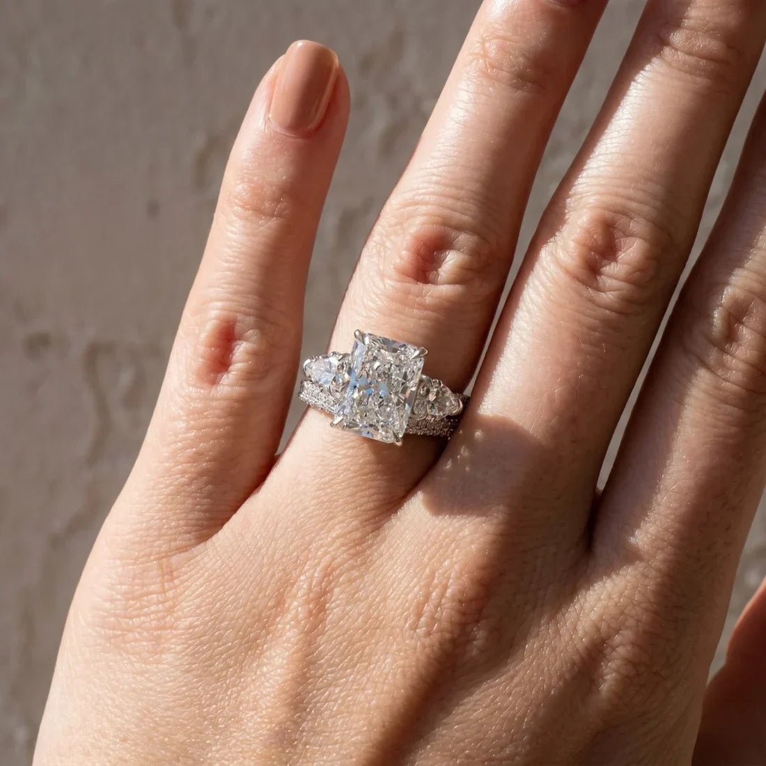 Radiant Cut & Heart Cut Three Stone Wedding Set