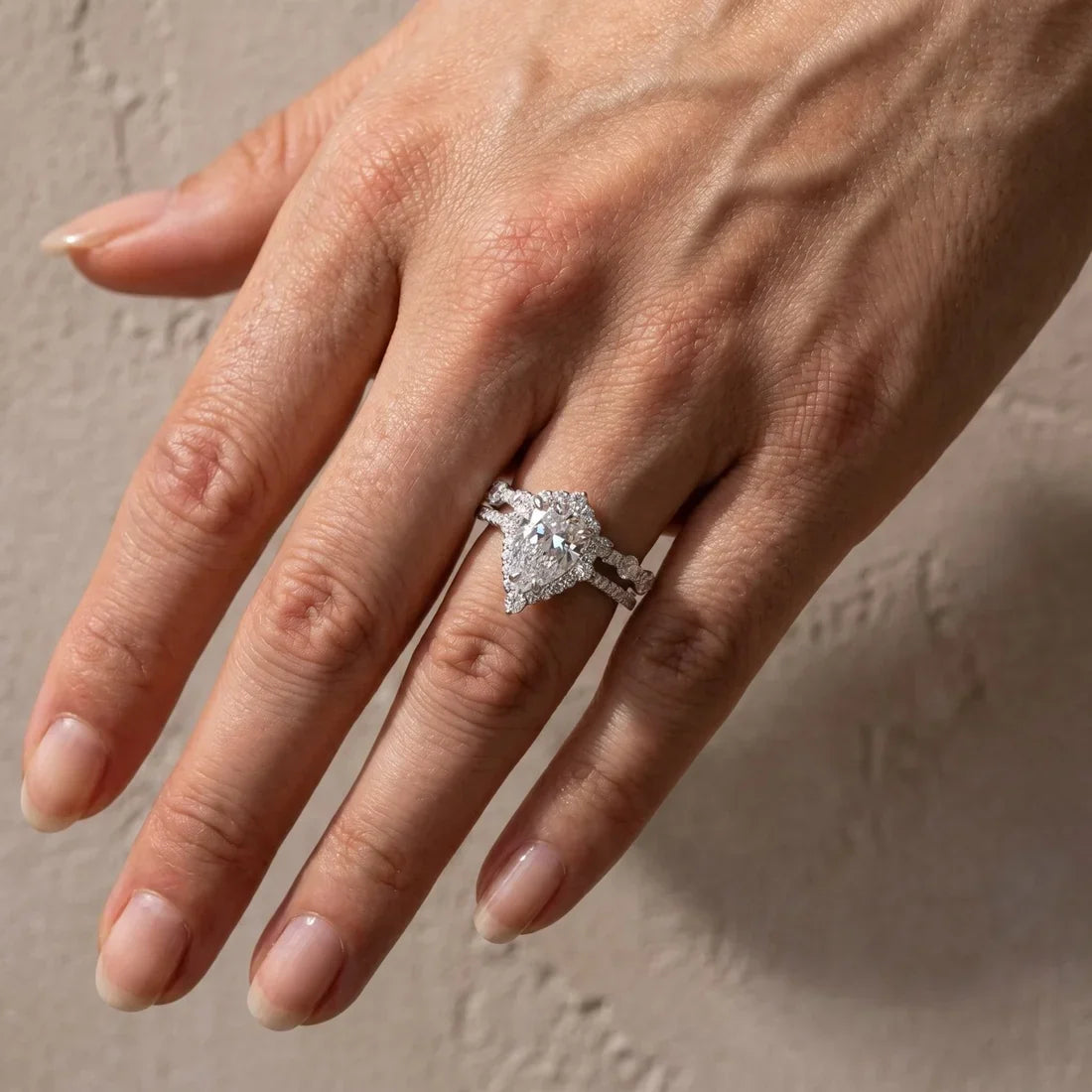 Gorgeous Halo Pear Cut Bridal Ring Set