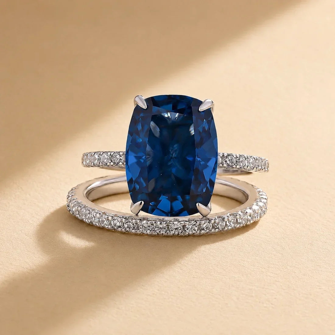 Cushion Cut Montana Blue Sapphire Ring Set