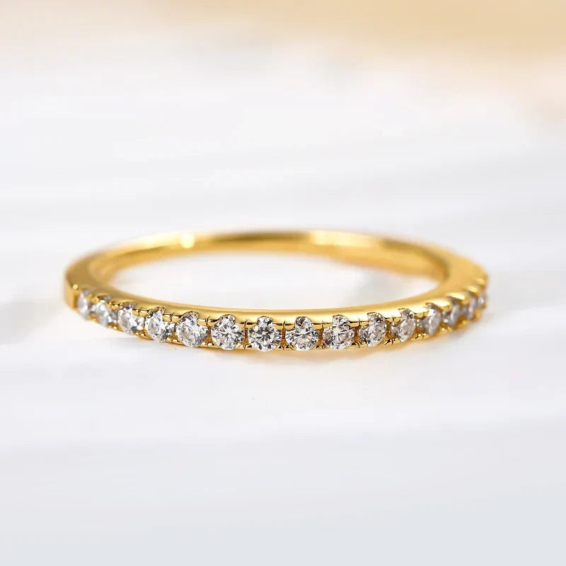 Round Cut Half Eternity Thin Wedding Ring