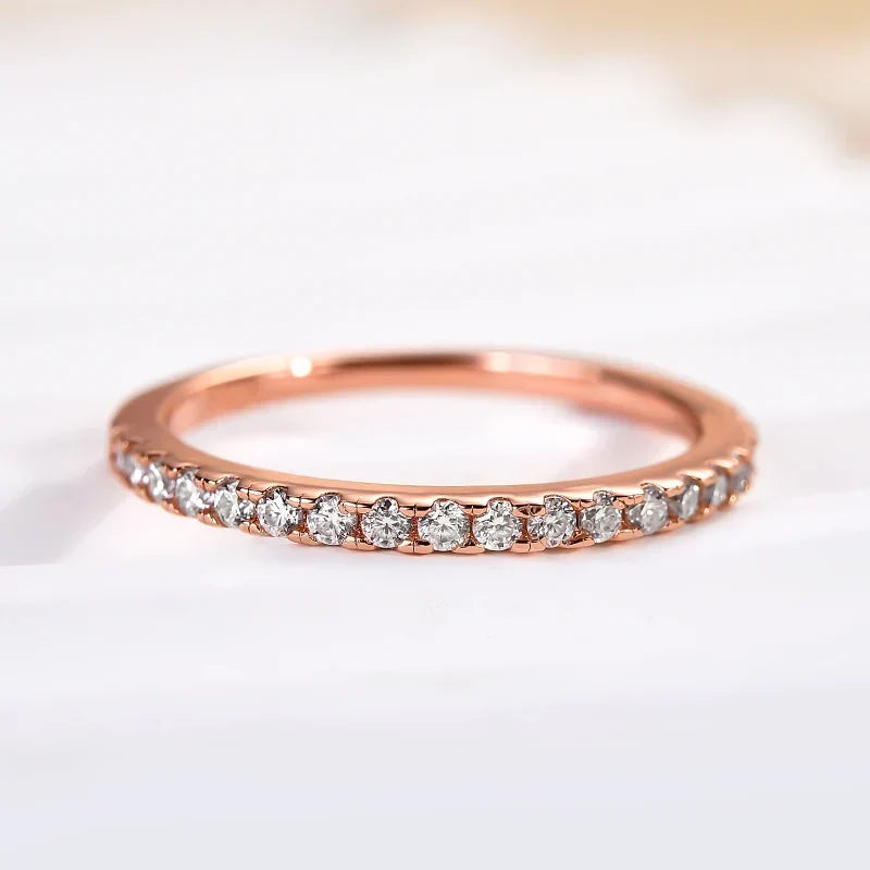 Round Cut Half Eternity Thin Wedding Ring