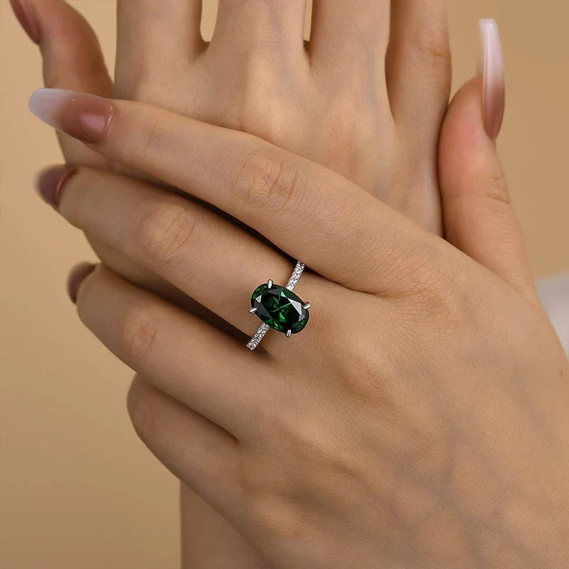 Classic Oval Cut Emerald Green Engagement Ring