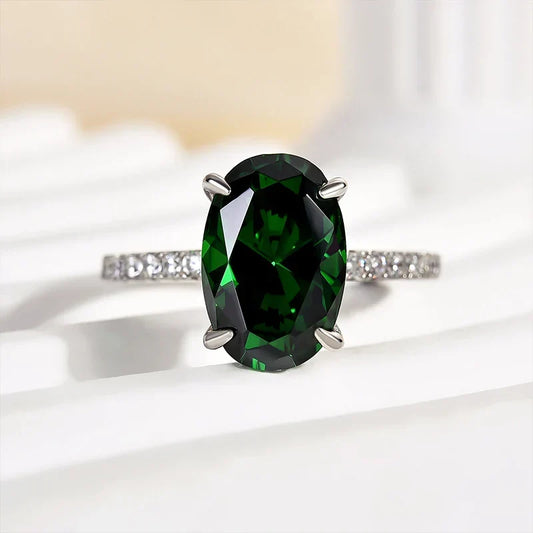 Classic Oval Cut Emerald Green Engagement Ring