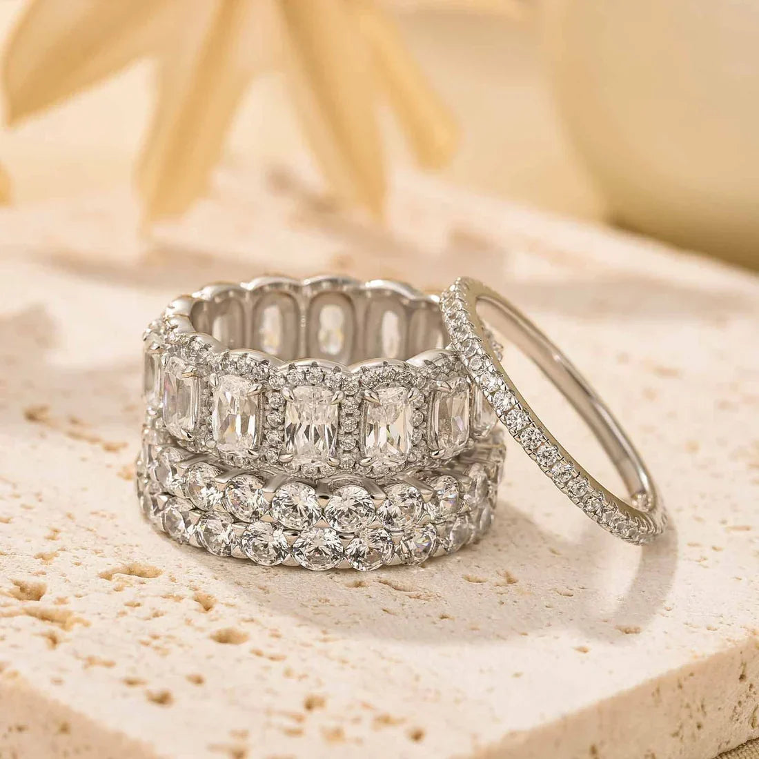 Cushion Cut 4PC Wedding Ring Set