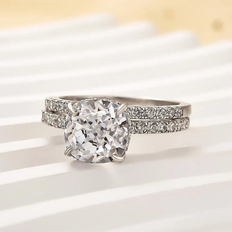 Cushion Cut White Sapphire Wedding Set