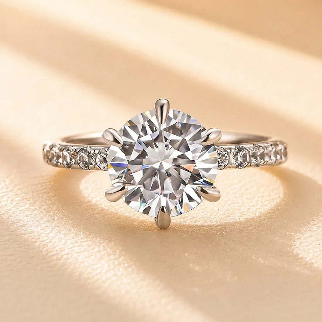 Moissanite Round Cut Engagement Ring for Women