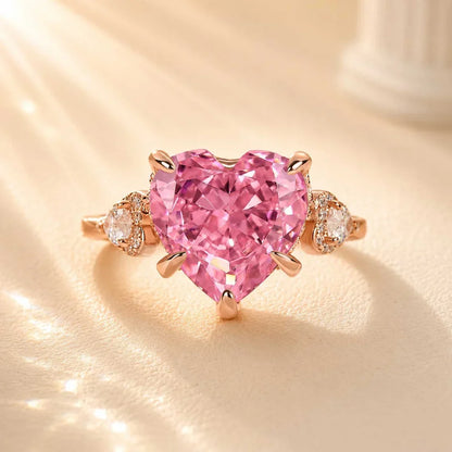 Pink Stone Heart Cut Engagement Ring
