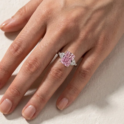 Pink & White Stone Radiant Cut Engagement Ring