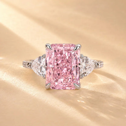 Pink & White Stone Radiant Cut Engagement Ring