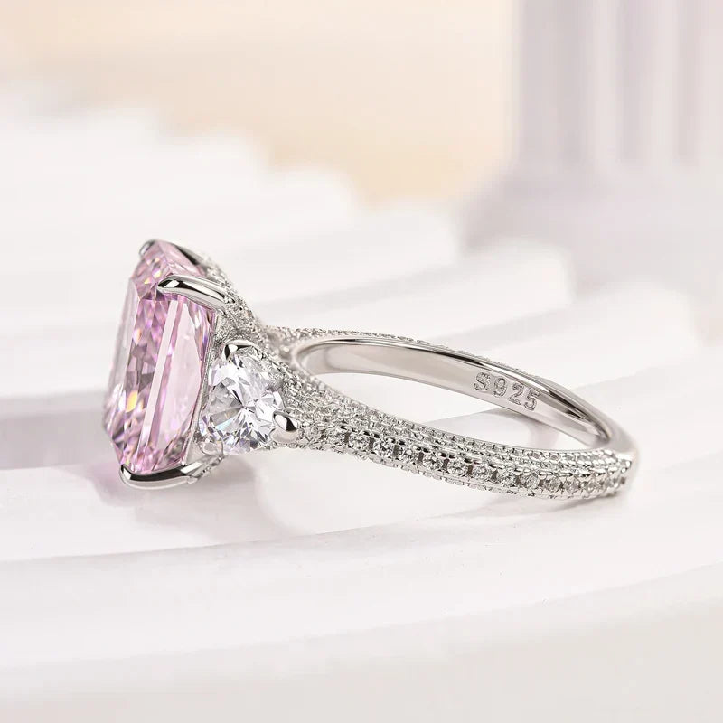 Pink & White Stone Radiant Cut Engagement Ring