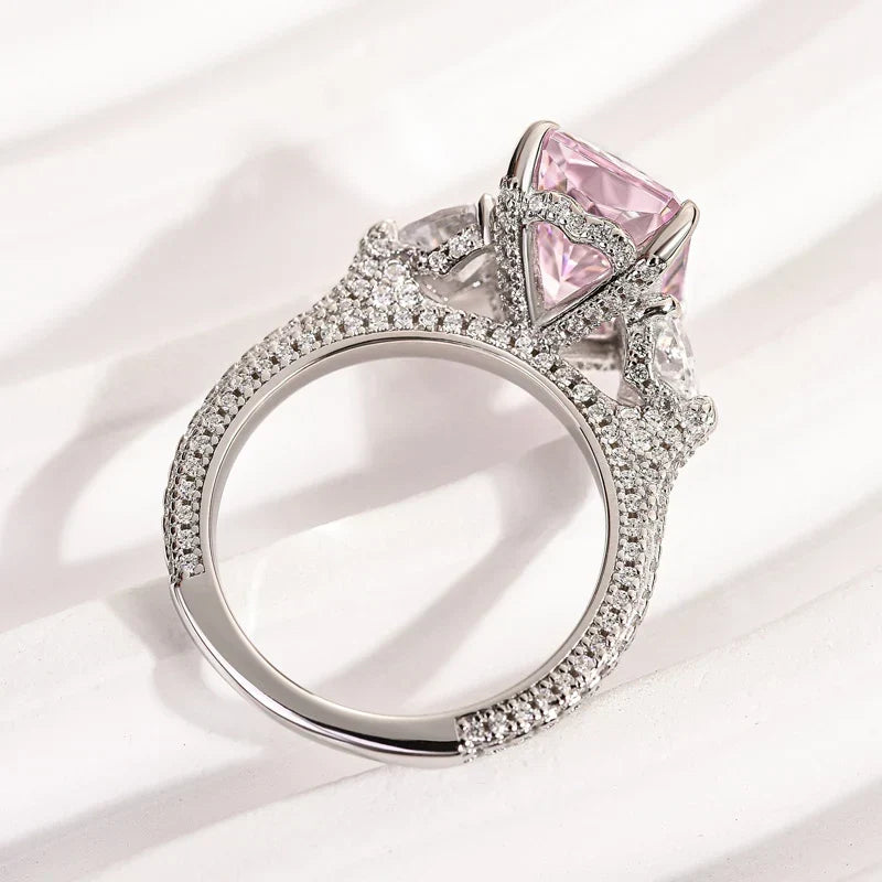 Pink & White Stone Radiant Cut Engagement Ring
