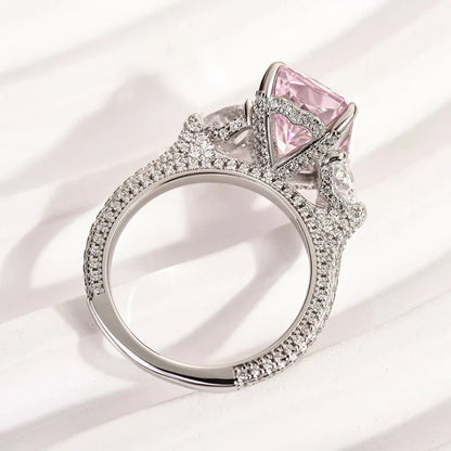 Pink & White Stone Radiant Cut Engagement Ring