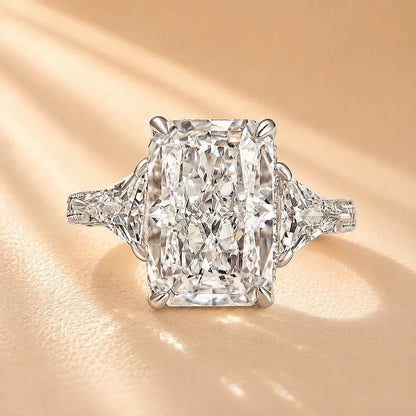 Radiant Cut Three Stone Hidden Halo Engagement Ring