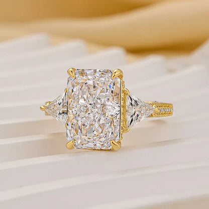 Radiant Cut Three Stone Hidden Halo Engagement Ring