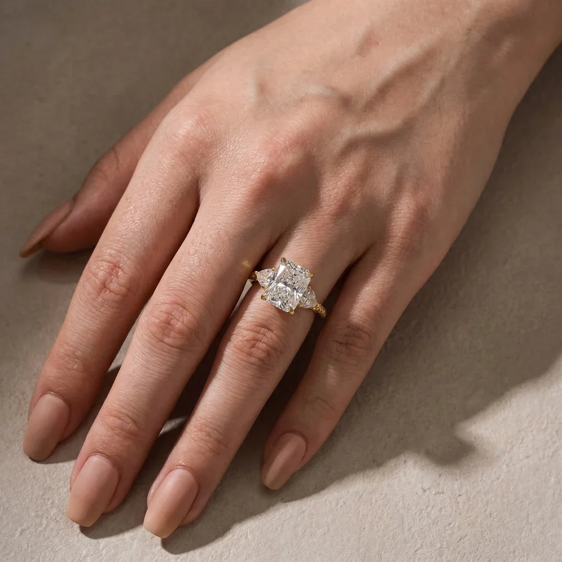 Radiant Cut Three Stone Engagement Ring