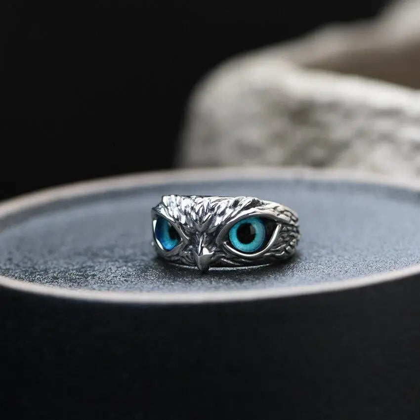 Owl of Luck â€“ Silver Adjustable Ring with Opal