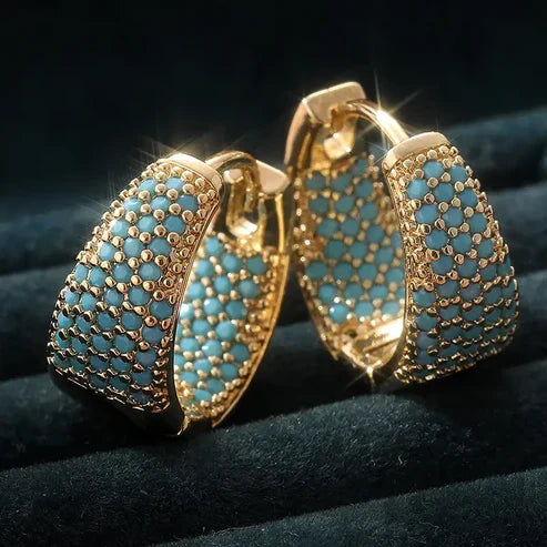 Golden-Tone Turquoise Beaded Hoop Earrings