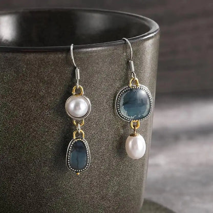 Vintage Blue Stone Pearl Earrings