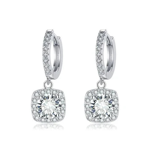 Square Halo Moissanite Drop Earrings