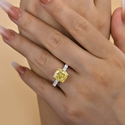 Two-tone Cushion Cut Yellow Sapphire Engagement Ring