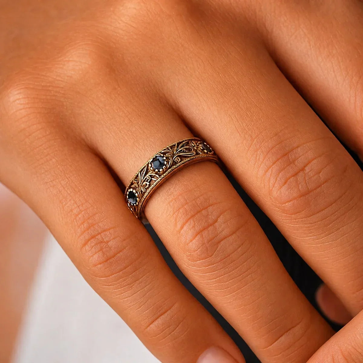 Blue Zirconia Leaf Ring