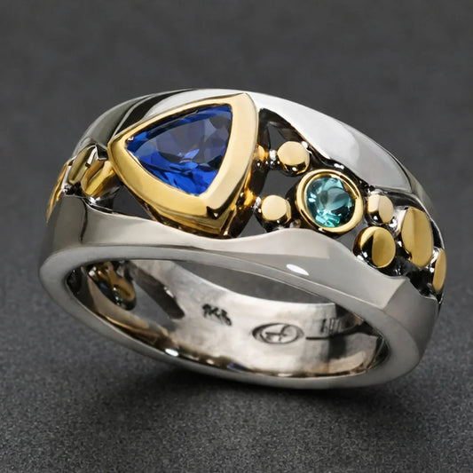 Dual Tone Sapphire Crest Ring