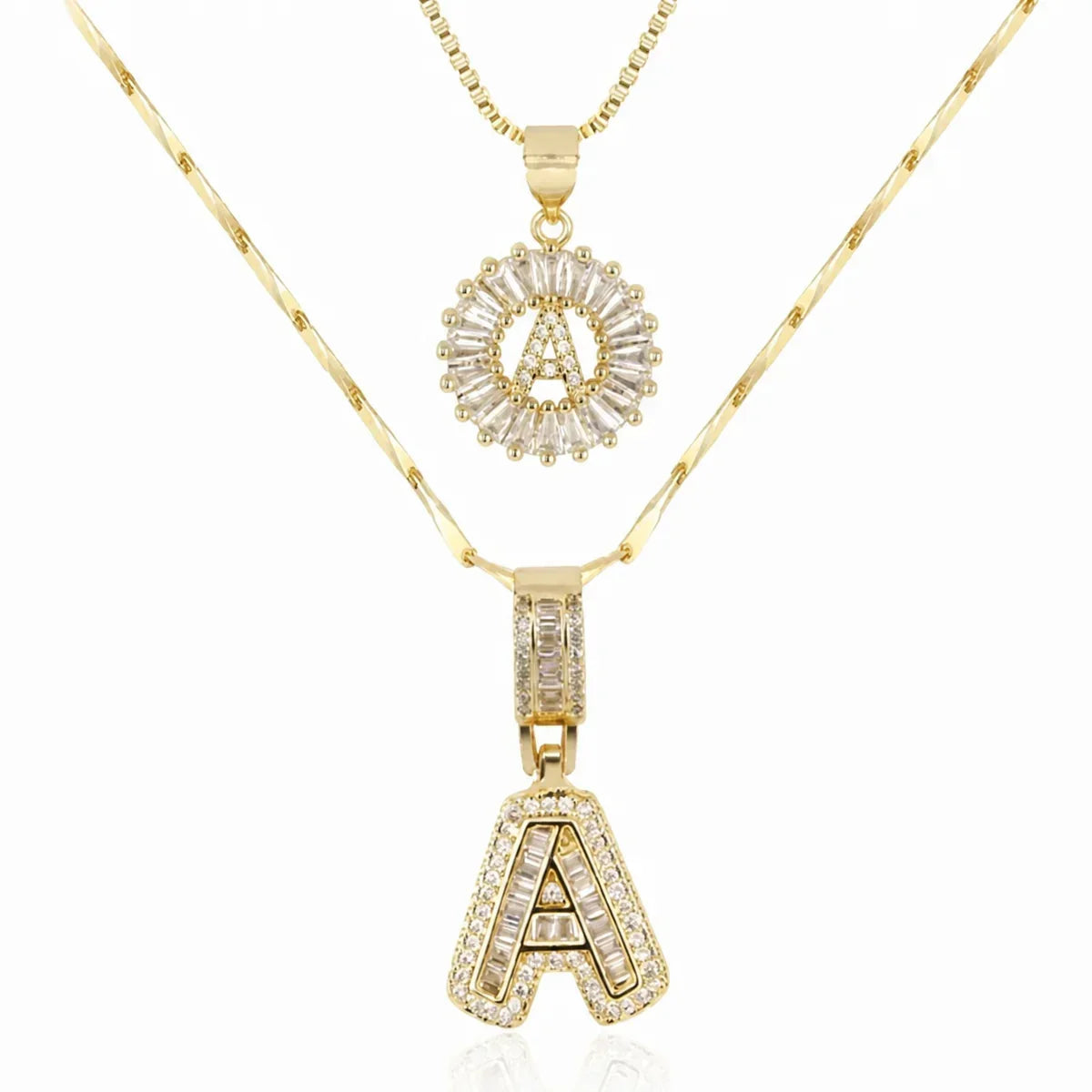 Pave Letter Initial Necklace Set