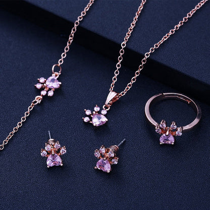 Rose Gold Paw Jewelry Set